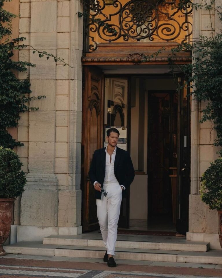 Instagram Old Money aesthetic influencer Jerome Carlier in a blazer outfit