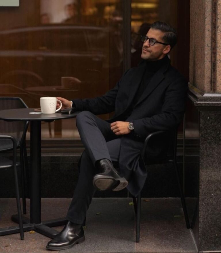 OLD MONEY SHOES - CHELSEA BOOTS - Kosta Williams in an all-black outfit with black leather chelsea boots