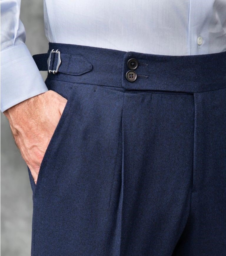 Navy blue Italian dress pants in flannel from Pini Parma are a true Old Money Style Men's classic